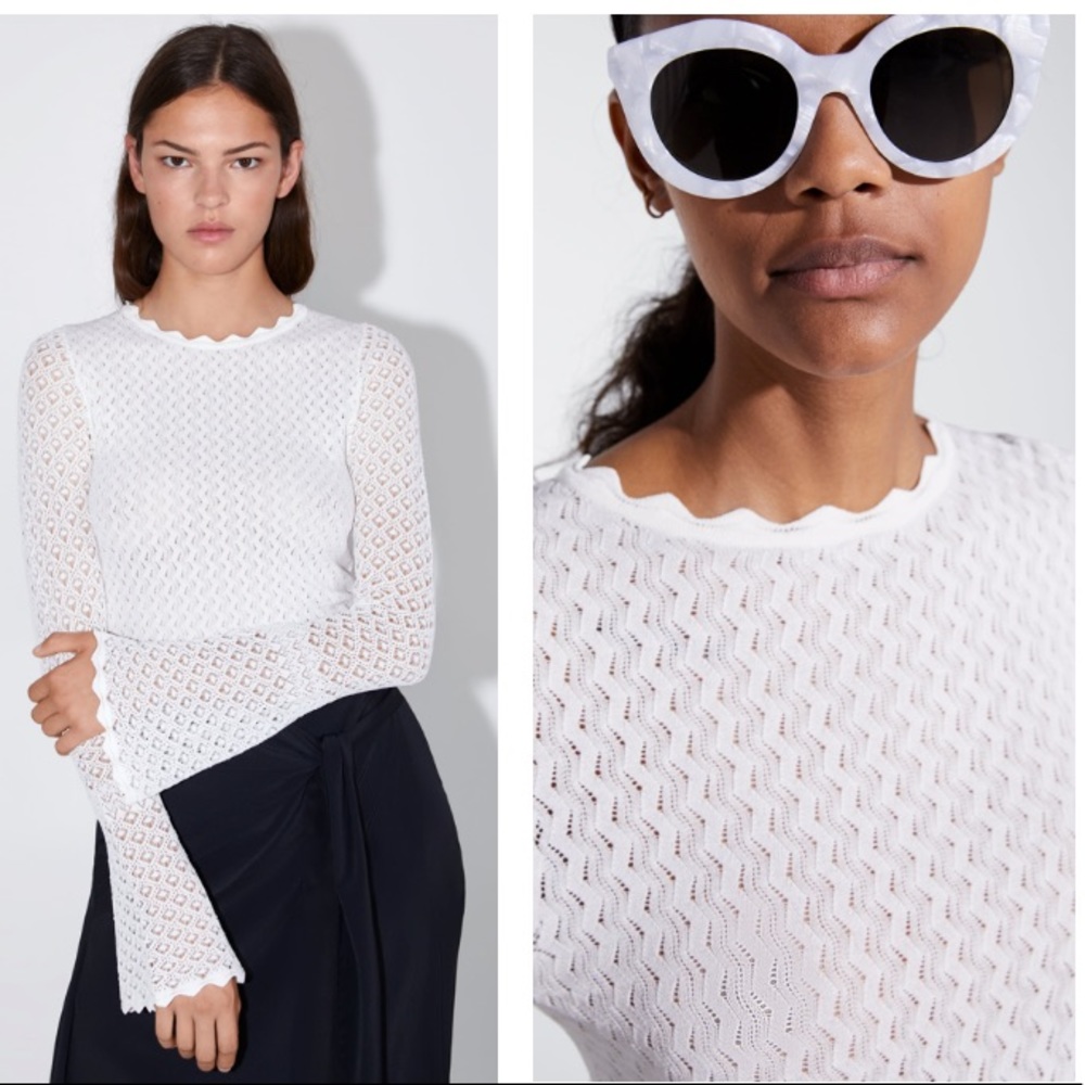 ZARA White Knit Bell Sleeve Top